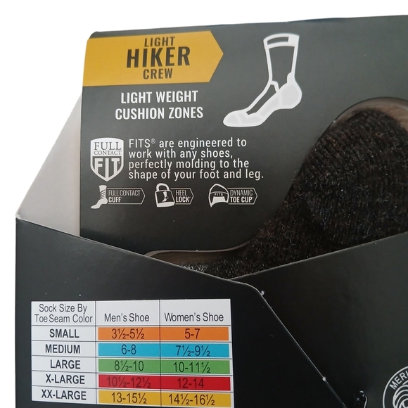 FITS Athletic Socks Wool Light Hiking Crew Breathable Medium - Picture 7 of 15